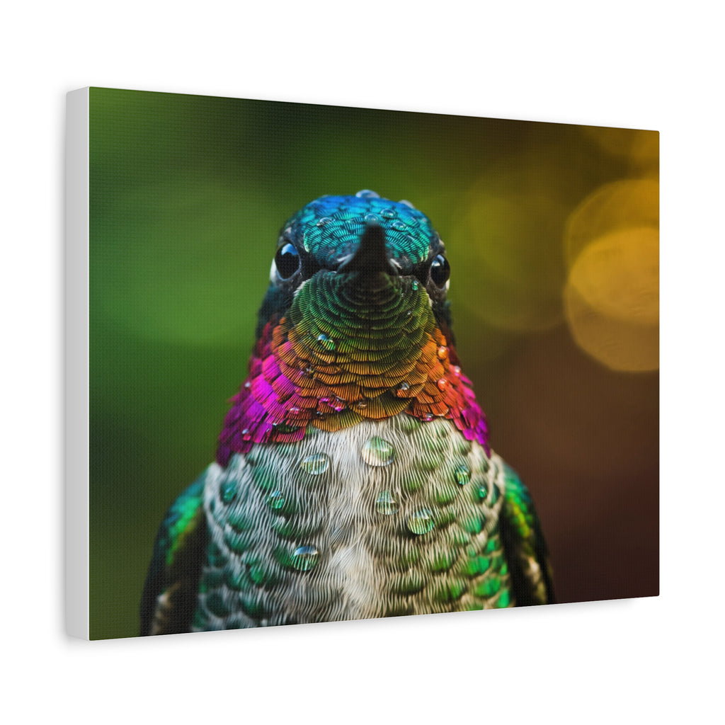 Iridescent Whispers: Hummingbird in Vibrant Plumage, Close-Up Nature Photography - L’Art Suprême Canvas