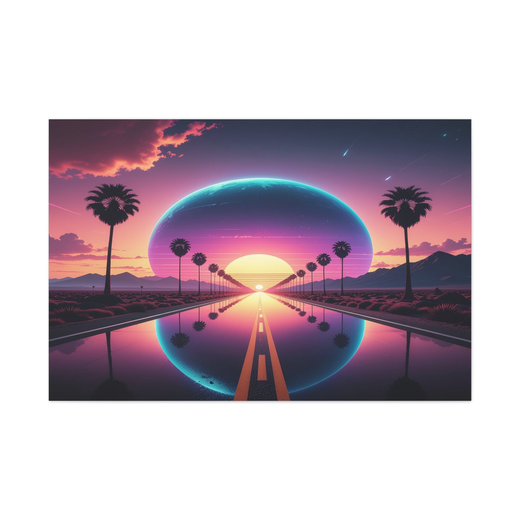 Cosmic Highway: Synthwave Dreamscape, Retro-Futuristic Sunset - L’Art Suprême Canvas