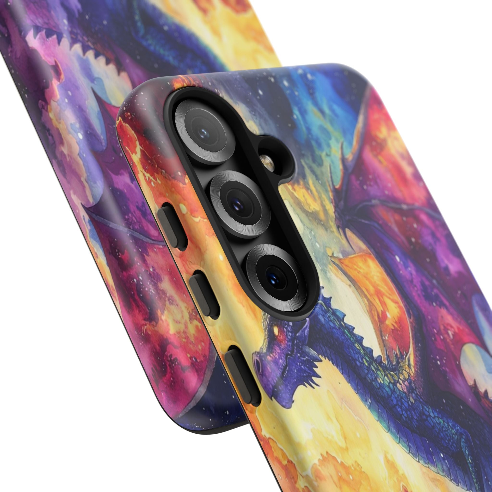 Celestial Dragons' Ascent: Watercolor Fantasy Artwork, Cosmic Nebula Landscape - L’Art Suprême Phone Case