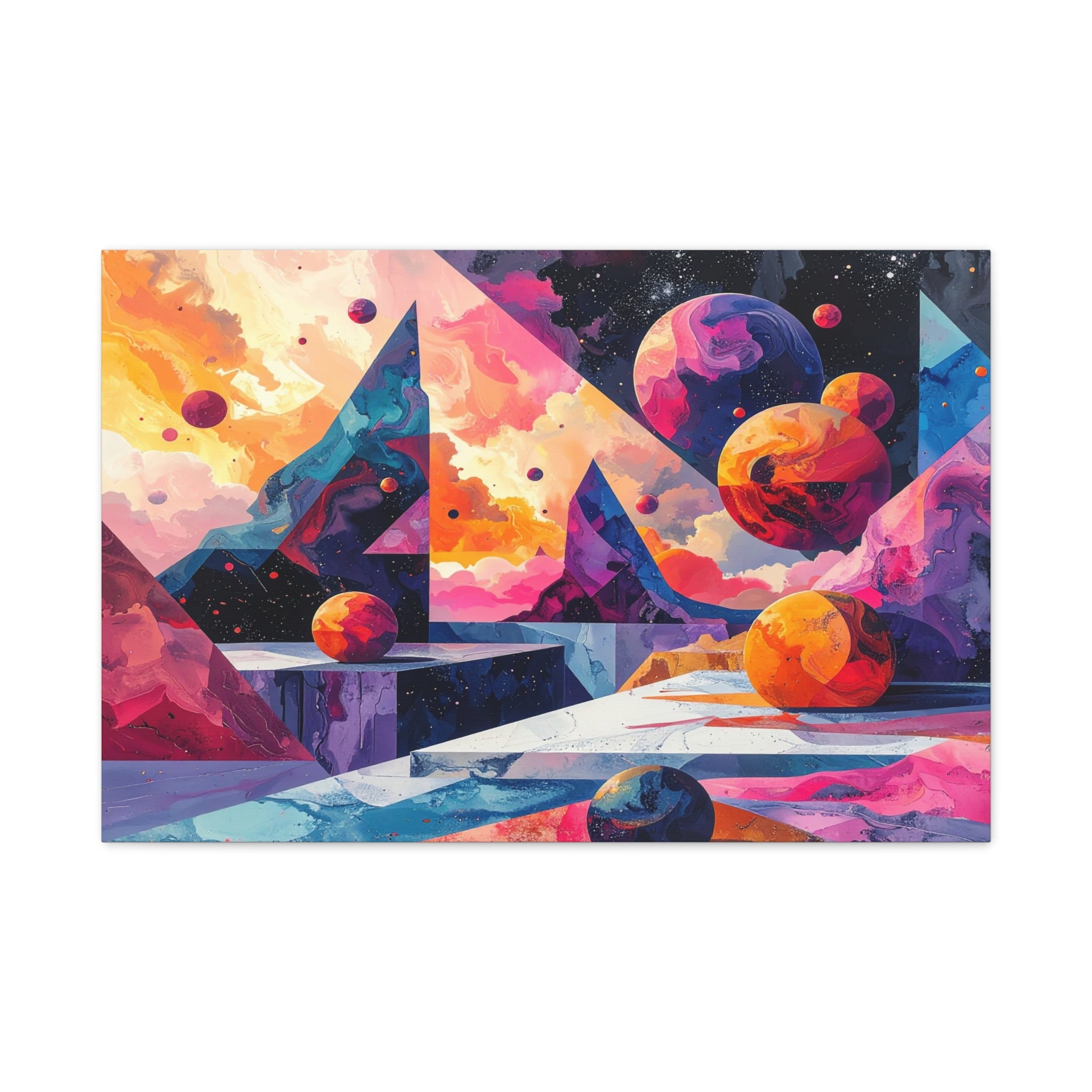 Cosmic Geometry: Dimensional Kaleidoscope, Digital Abstract Landscape - L’Art Suprême Canvas