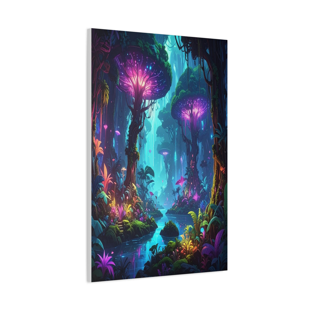 Luminescent Realms: Bioluminescent Forest Fantasy, Digital Art Dreamscape - L’Art Suprême Canvas