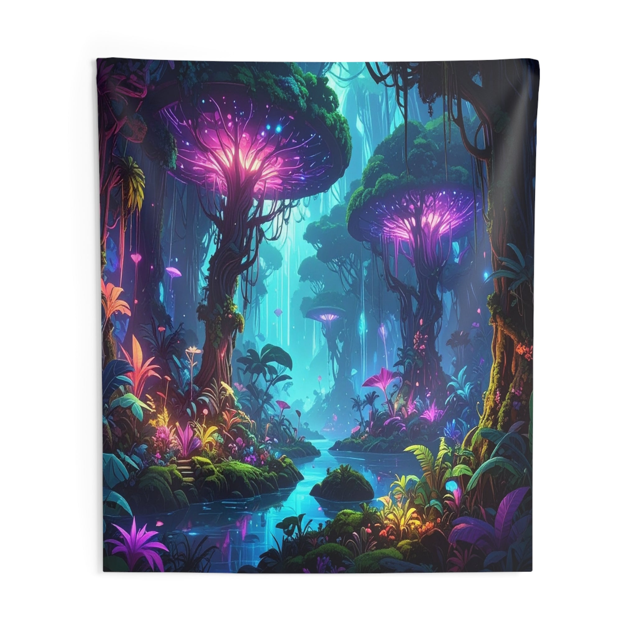 Bioluminescent Dreamscape: Enchanted Forest Realm, Surreal Digital Fantasy Art - L'Art Tapestry