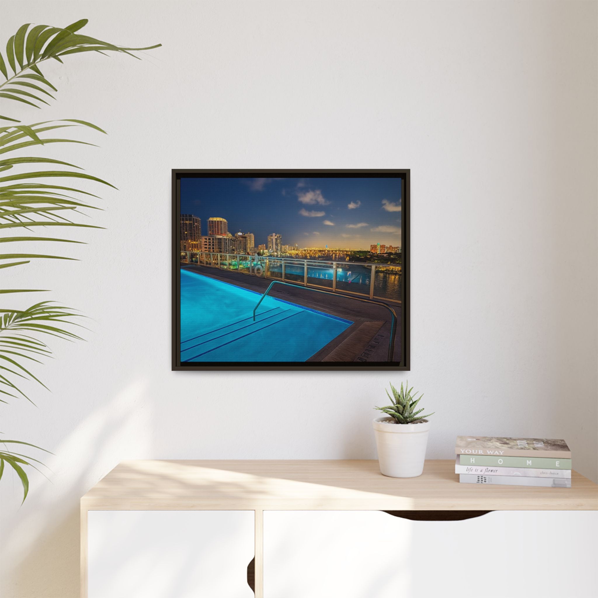 "Skyline Reflections" – Framed Canvas Print