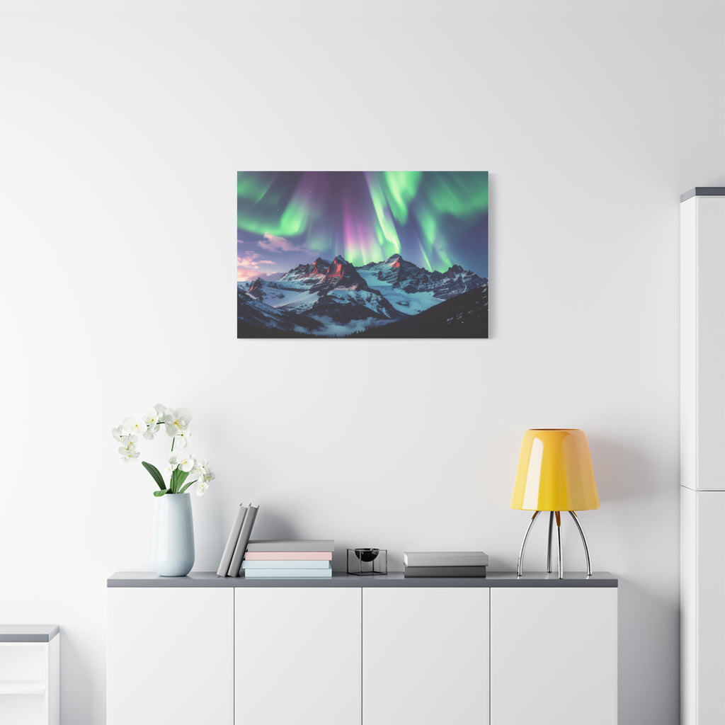 Celestial Symphony: Northern Lights Panorama, Alpine Aurora Wilderness - L’Art Suprême Canvas