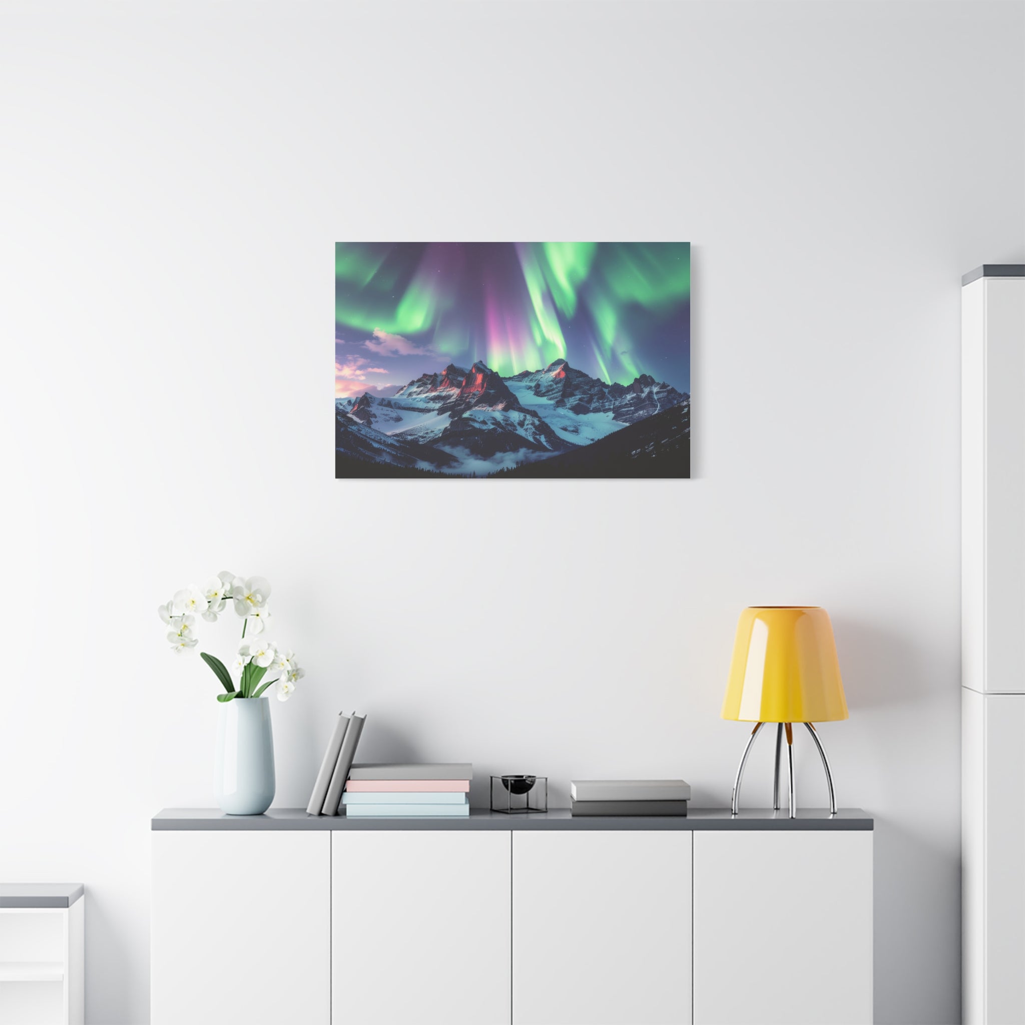 Celestial Symphony: Northern Lights Panorama, Alpine Aurora Wilderness - L’Art Suprême Canvas
