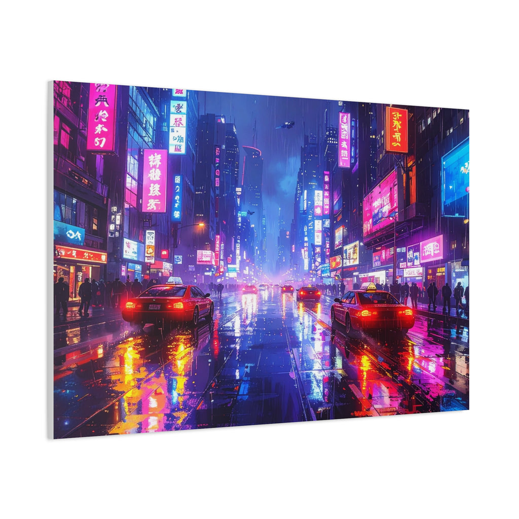 Neon Dystopia: Cyberpunk Metropolis, Urban Night Reflections - L’Art Suprême Canvas