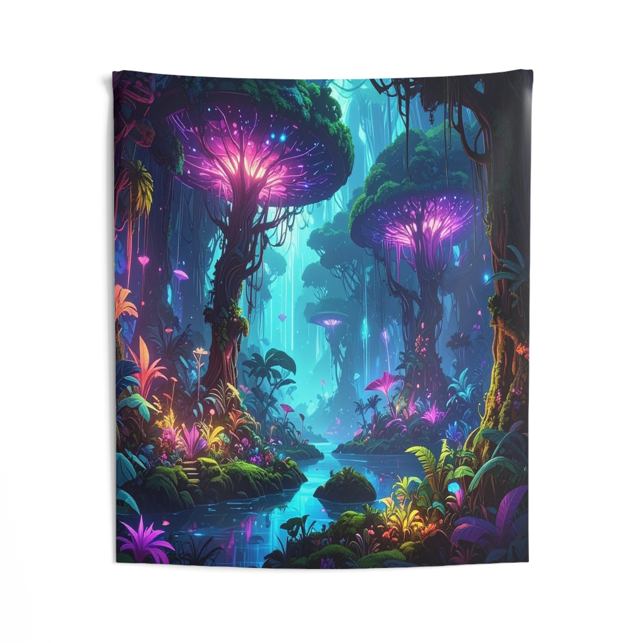 Bioluminescent Dreamscape: Enchanted Forest Realm, Surreal Digital Fantasy Art - L'Art Tapestry