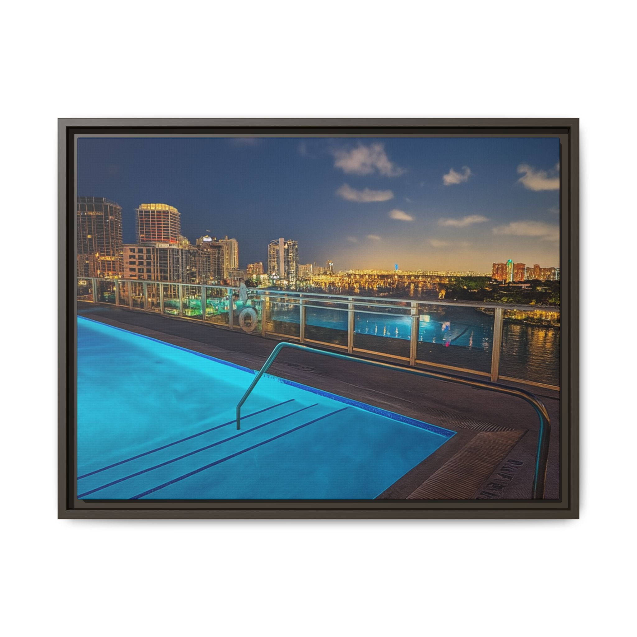 "Skyline Reflections" – Framed Canvas Print