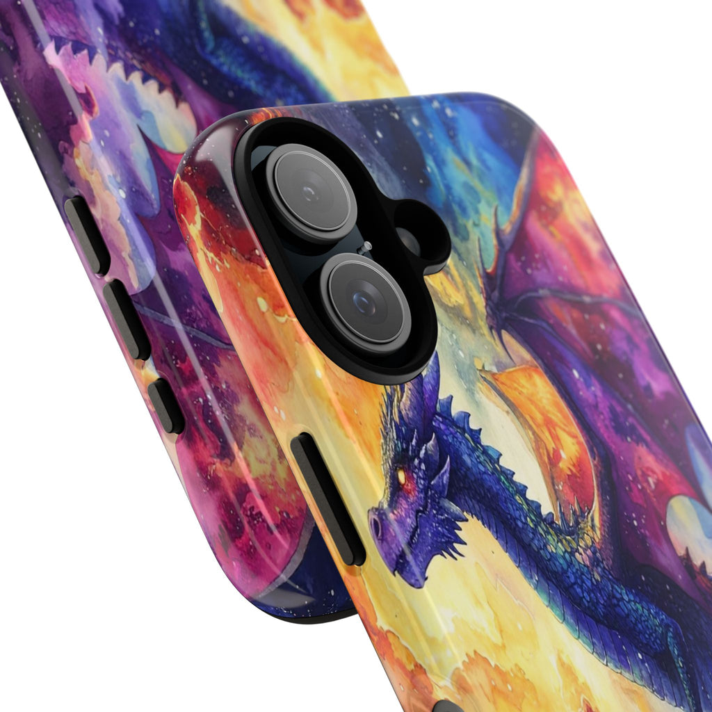 Celestial Dragons' Ascent: Watercolor Fantasy Artwork, Cosmic Nebula Landscape - L’Art Suprême Phone Case