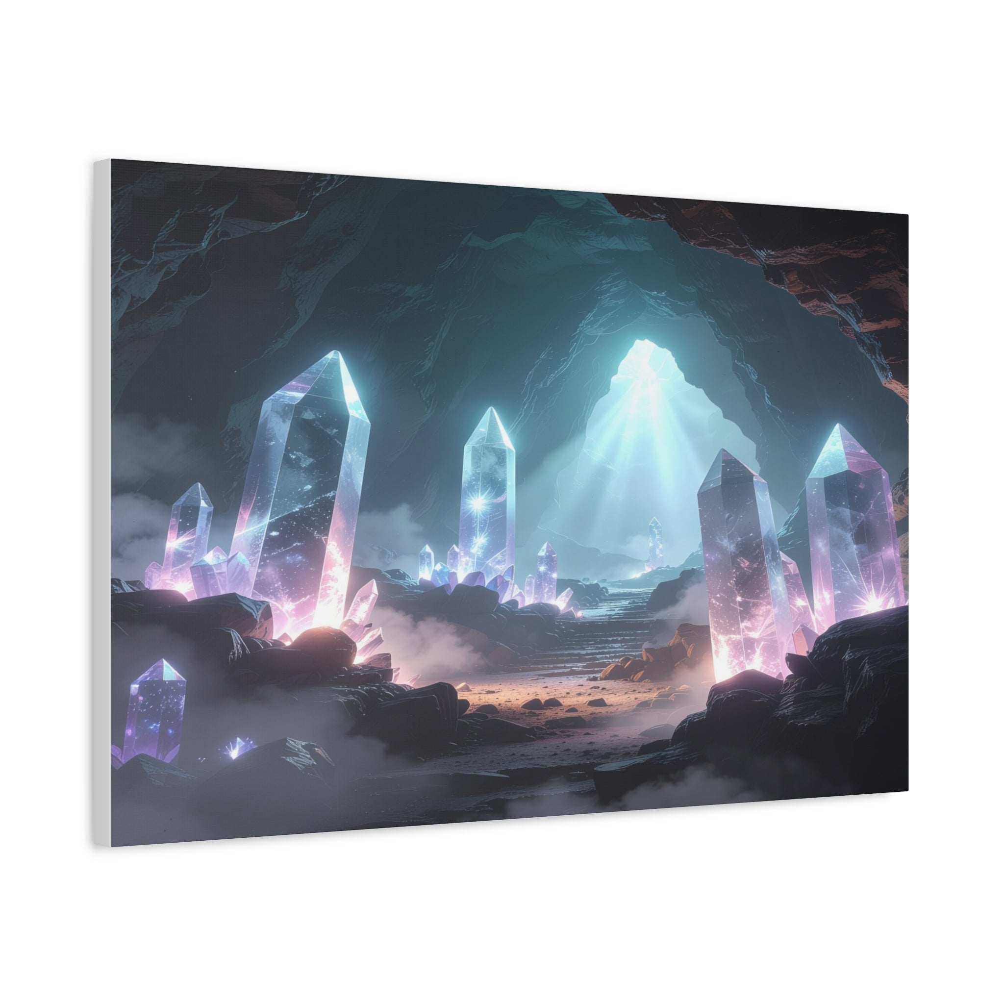 Crystal Reverie: Luminous Cavern Dreamscape, Ethereal Digital Fantasy Art - L’Art Suprême Canvas