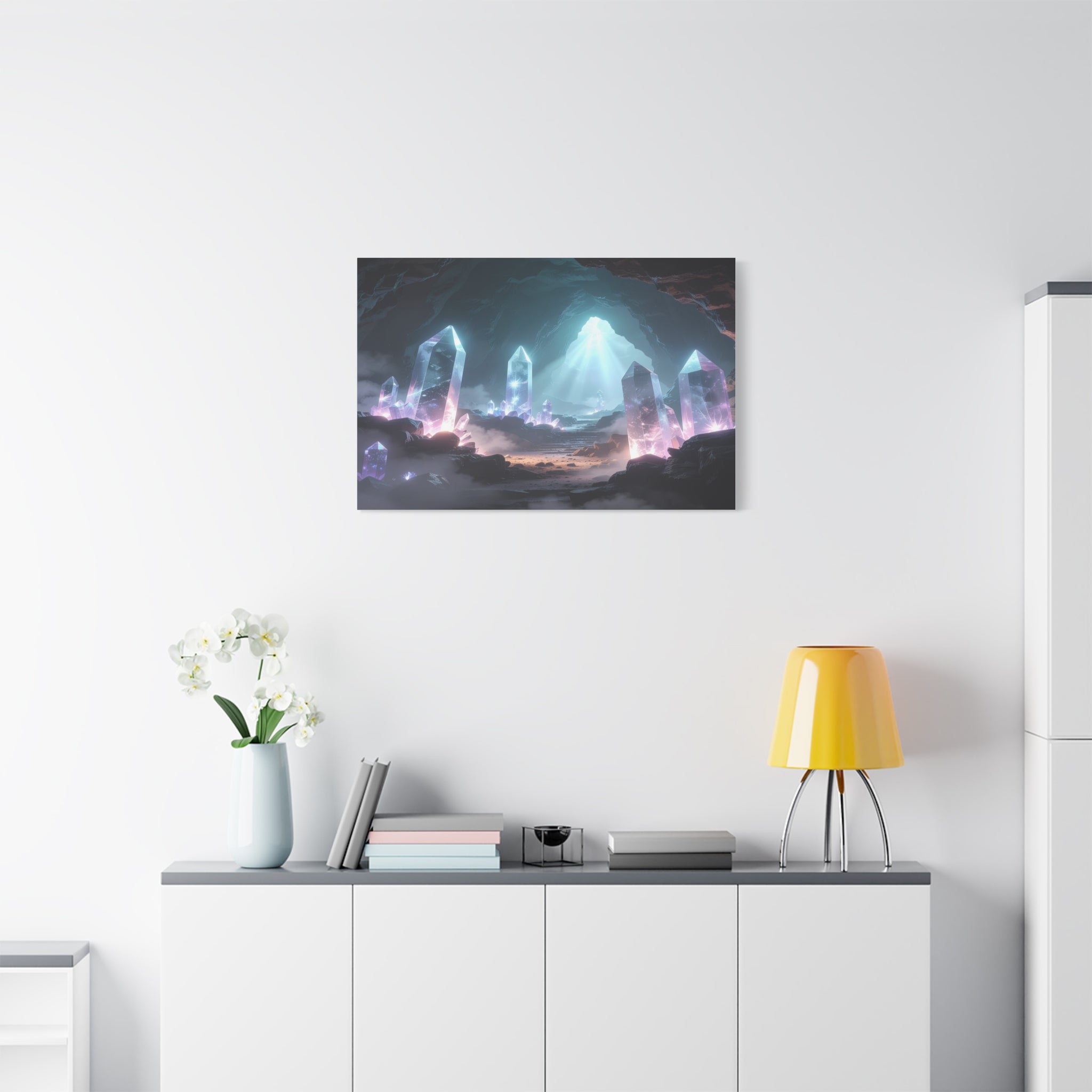 Crystal Reverie: Luminous Cavern Dreamscape, Ethereal Digital Fantasy Art - L’Art Suprême Canvas