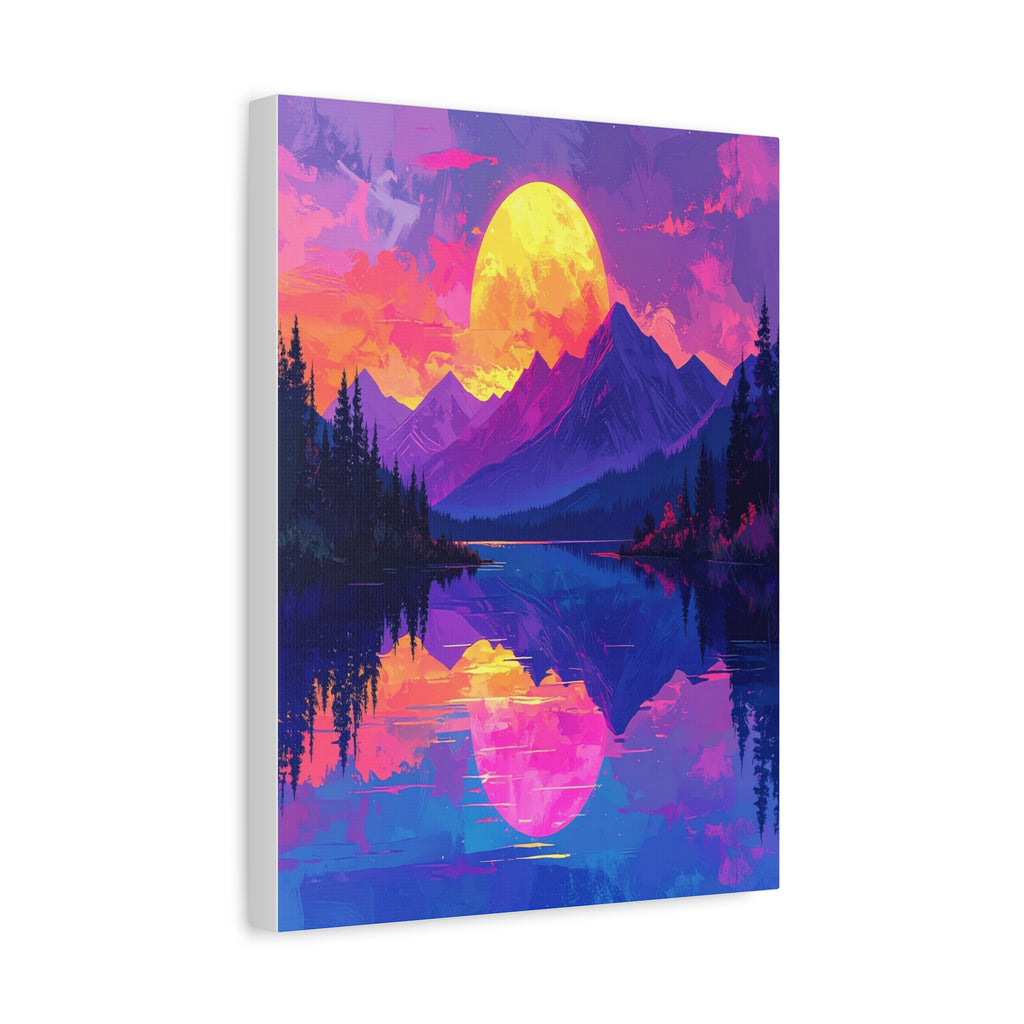 Twilight Symmetry: Neon Mountain Landscape, Vaporwave Digital Art - L’Art Suprême Canvas