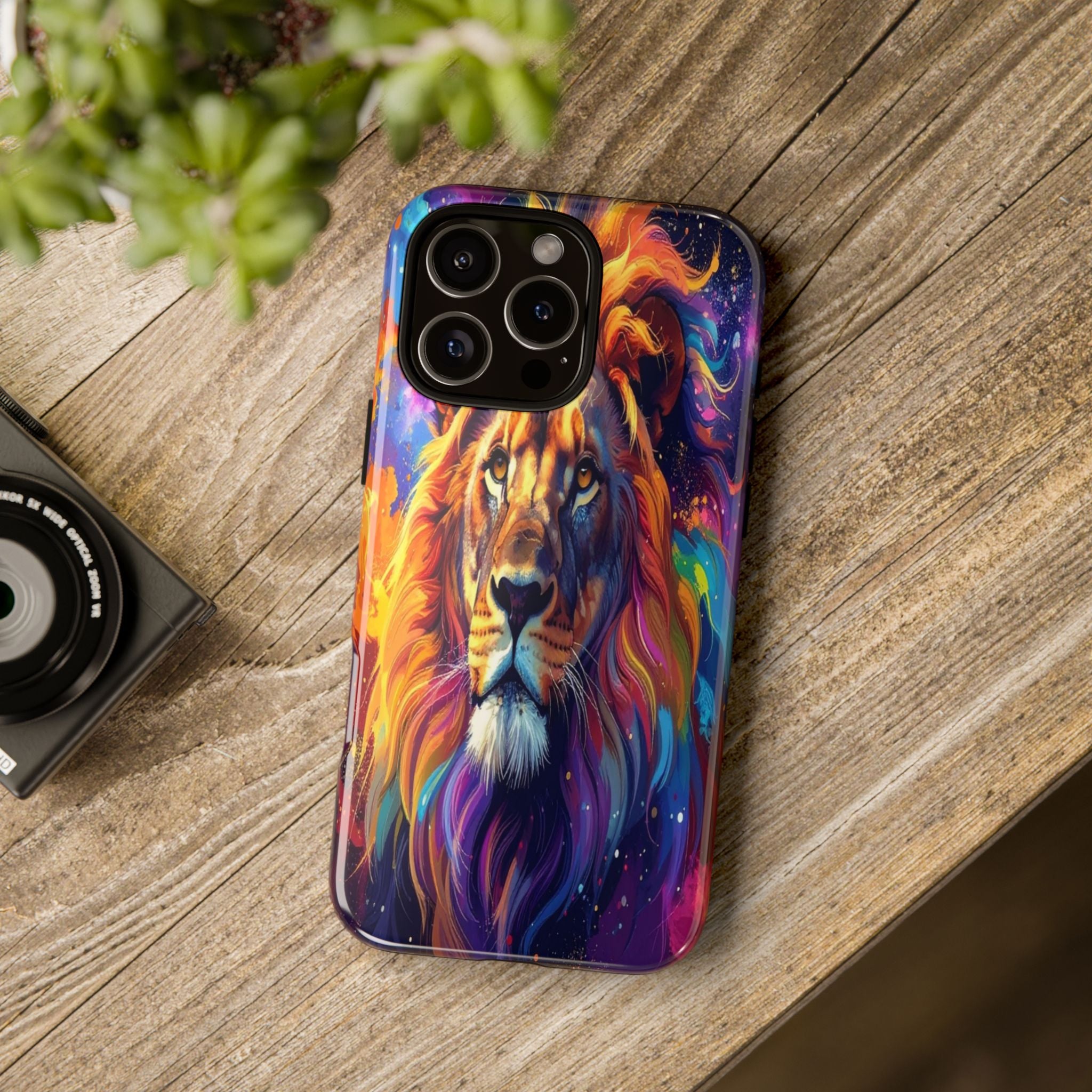 Cosmic Mane: Celestial Lion Portrait, Psychedelic Wildlife Art - L’Art Suprême Phone Case