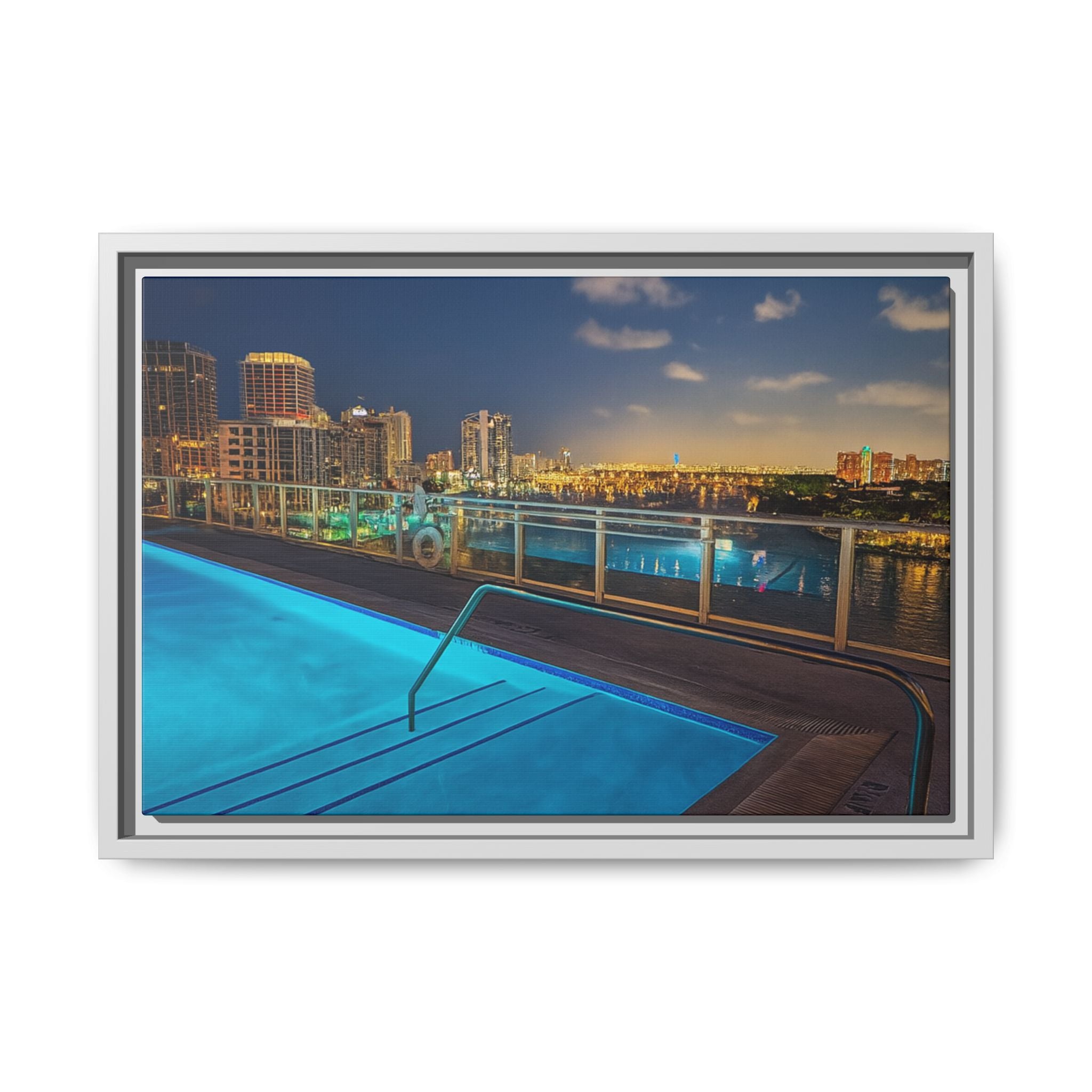 "Skyline Reflections" – Framed Canvas Print
