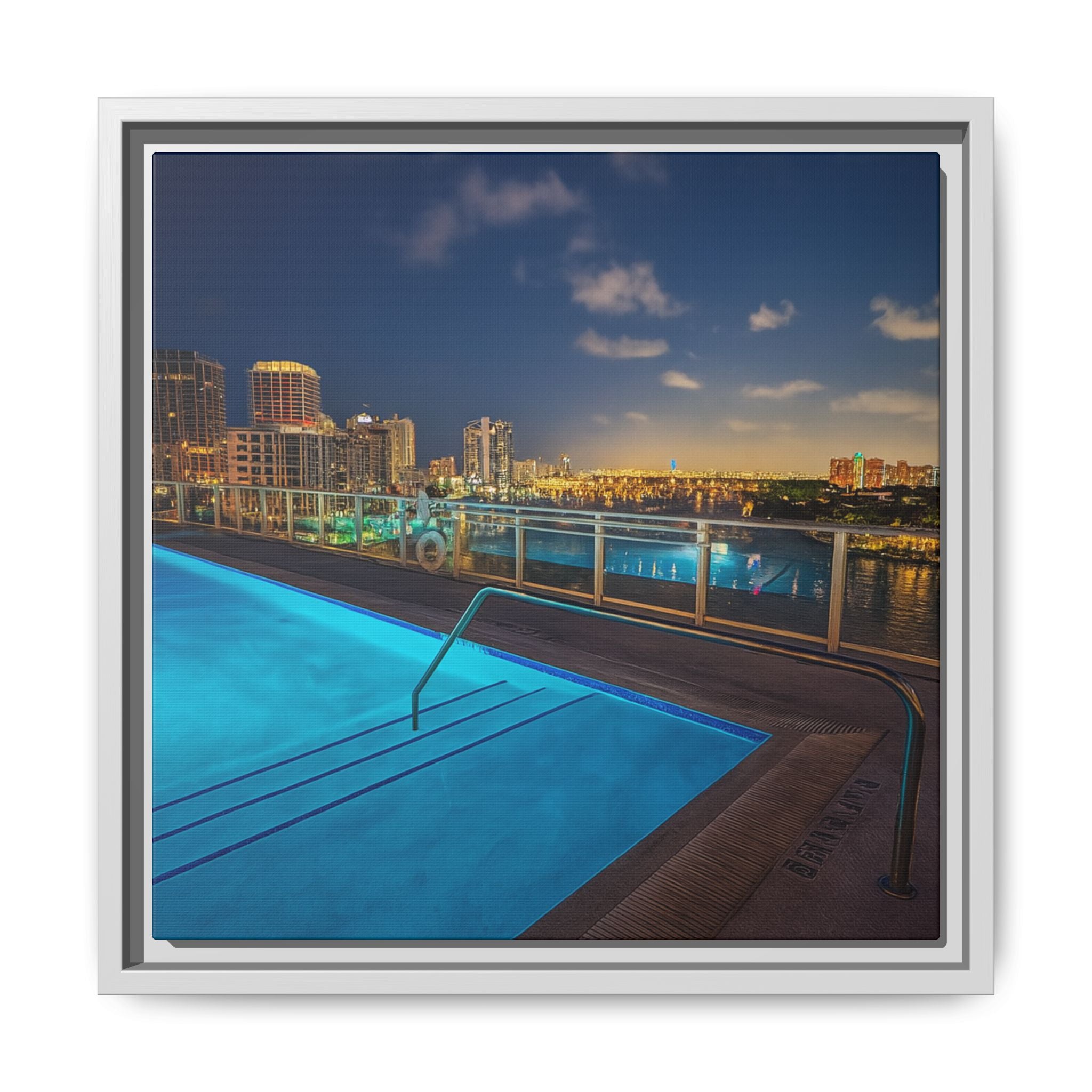 "Skyline Reflections" – Framed Canvas Print