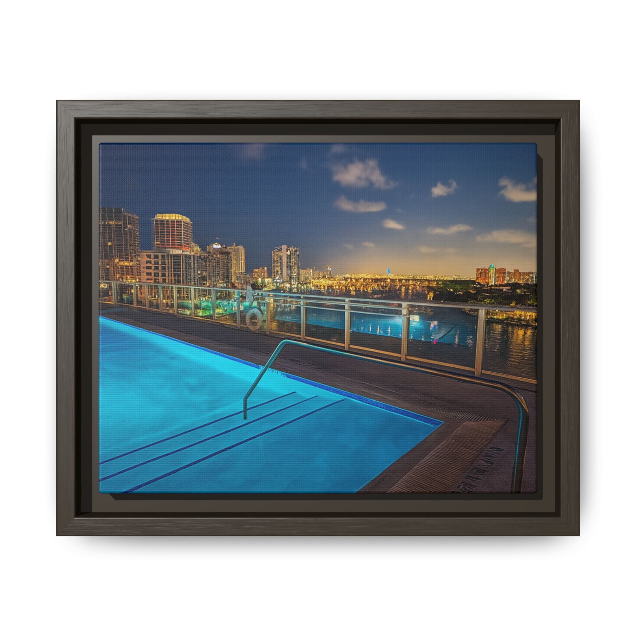 "Skyline Reflections" – Framed Canvas Print
