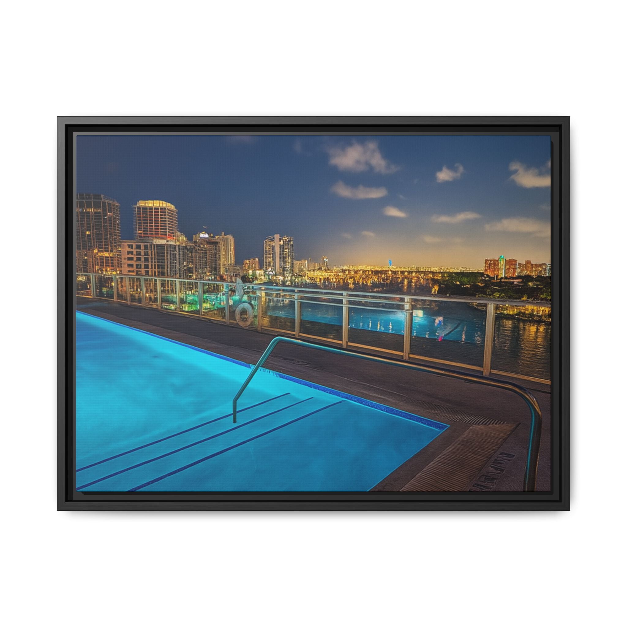 "Skyline Reflections" – Framed Canvas Print