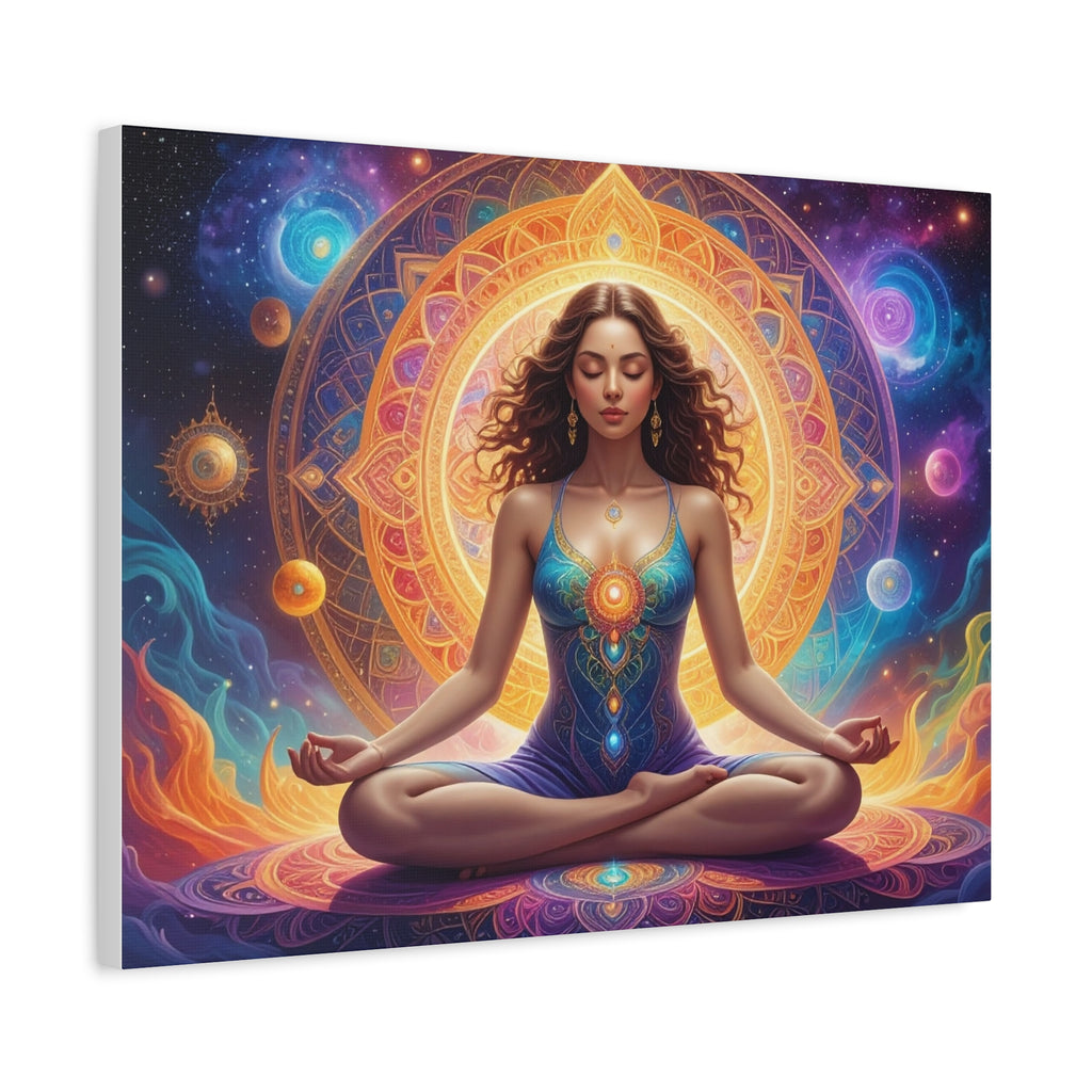 Cosmic Lotus Meditation: Spiritual Energy Mandala, Digital Celestial Art - L’Art Suprême Canvas