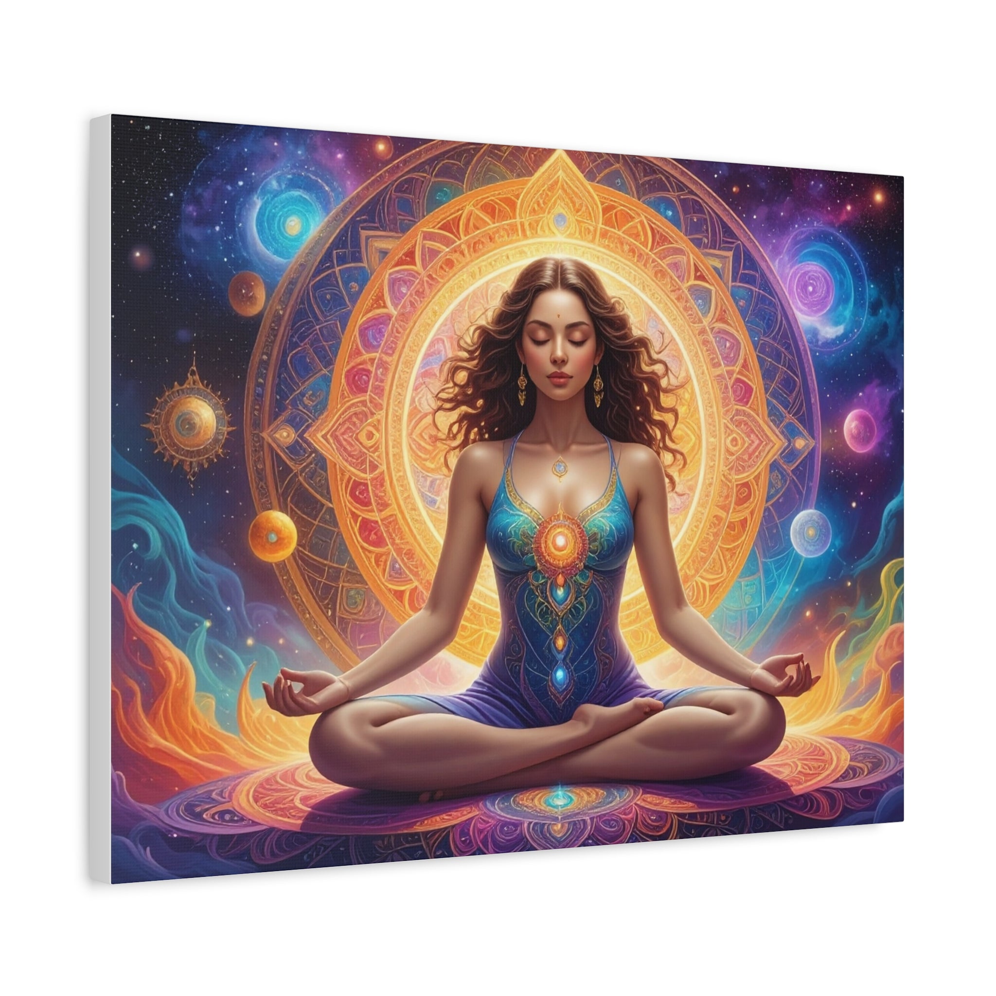 Cosmic Lotus Meditation: Spiritual Energy Mandala, Digital Celestial Art - L’Art Suprême Canvas