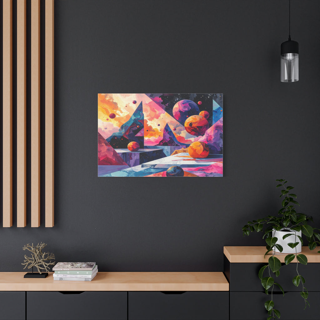 Cosmic Geometry: Dimensional Kaleidoscope, Digital Abstract Landscape - L’Art Suprême Canvas