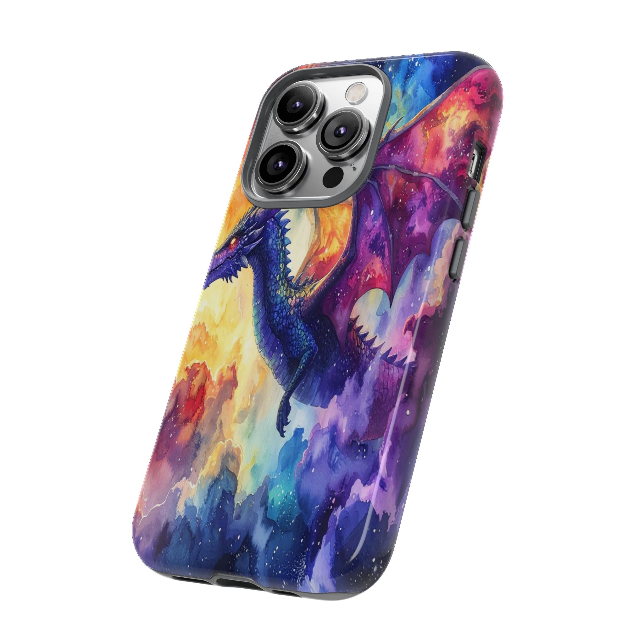 Celestial Dragons' Ascent: Watercolor Fantasy Artwork, Cosmic Nebula Landscape - L’Art Suprême Phone Case