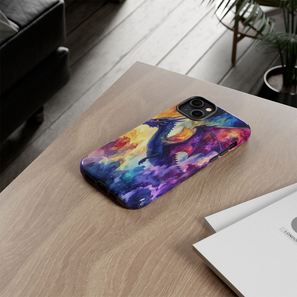 Celestial Dragons' Ascent: Watercolor Fantasy Artwork, Cosmic Nebula Landscape - L’Art Suprême Phone Case
