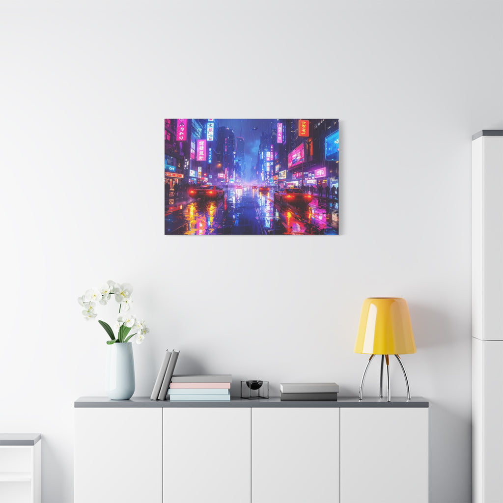 Neon Dystopia: Cyberpunk Metropolis, Urban Night Reflections - L’Art Suprême Canvas