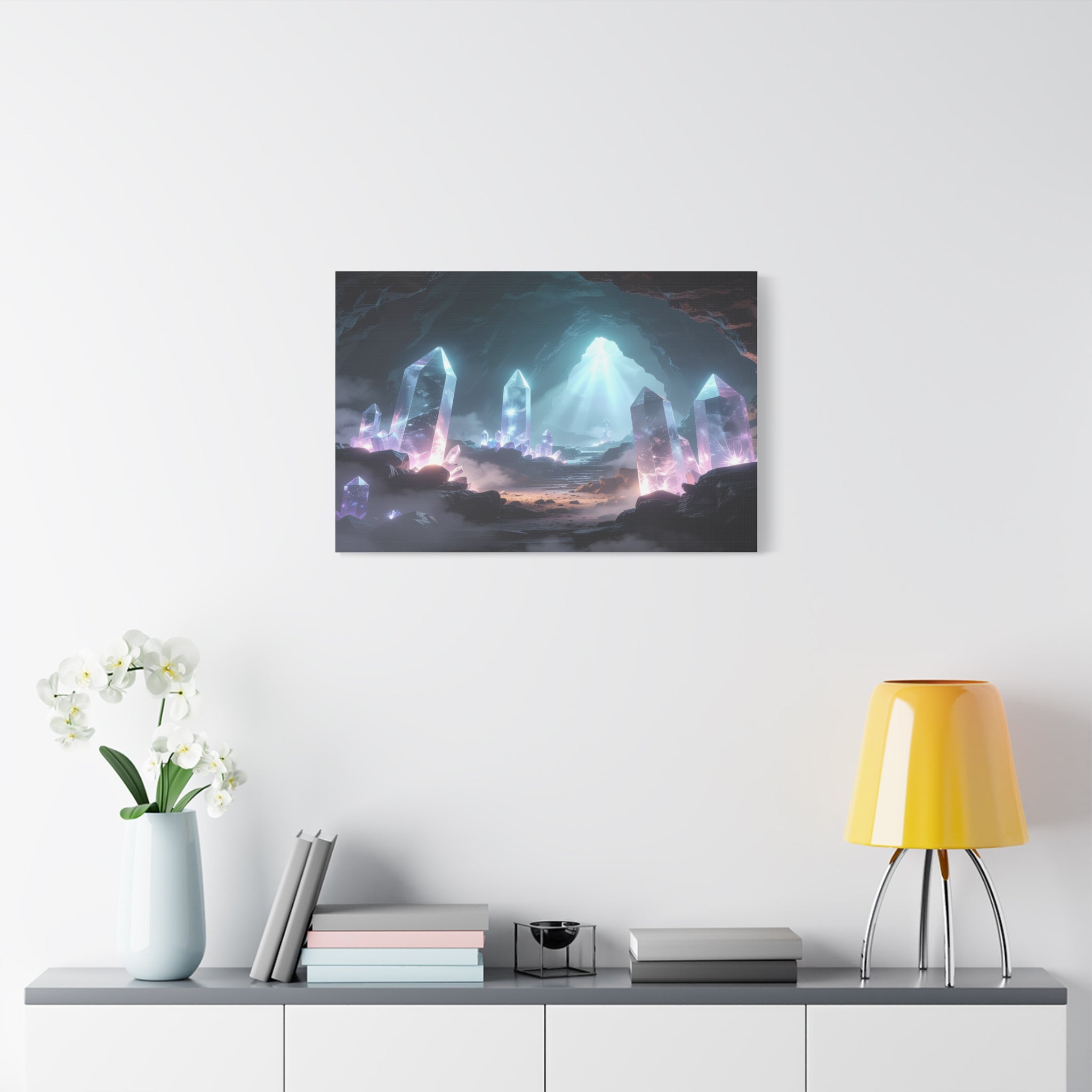 Crystal Reverie: Luminous Cavern Dreamscape, Ethereal Digital Fantasy Art - L’Art Suprême Canvas
