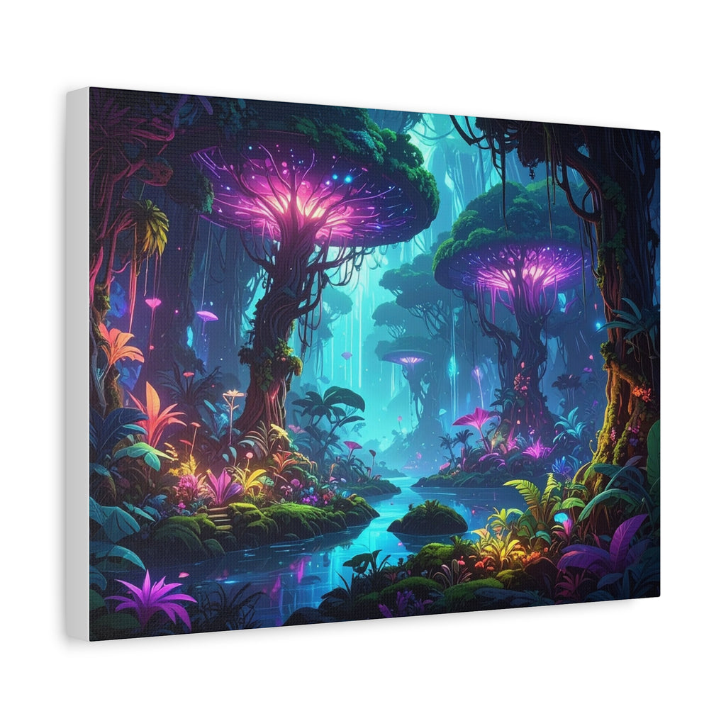 Luminescent Realms: Bioluminescent Forest Fantasy, Digital Art Dreamscape - L’Art Suprême Canvas