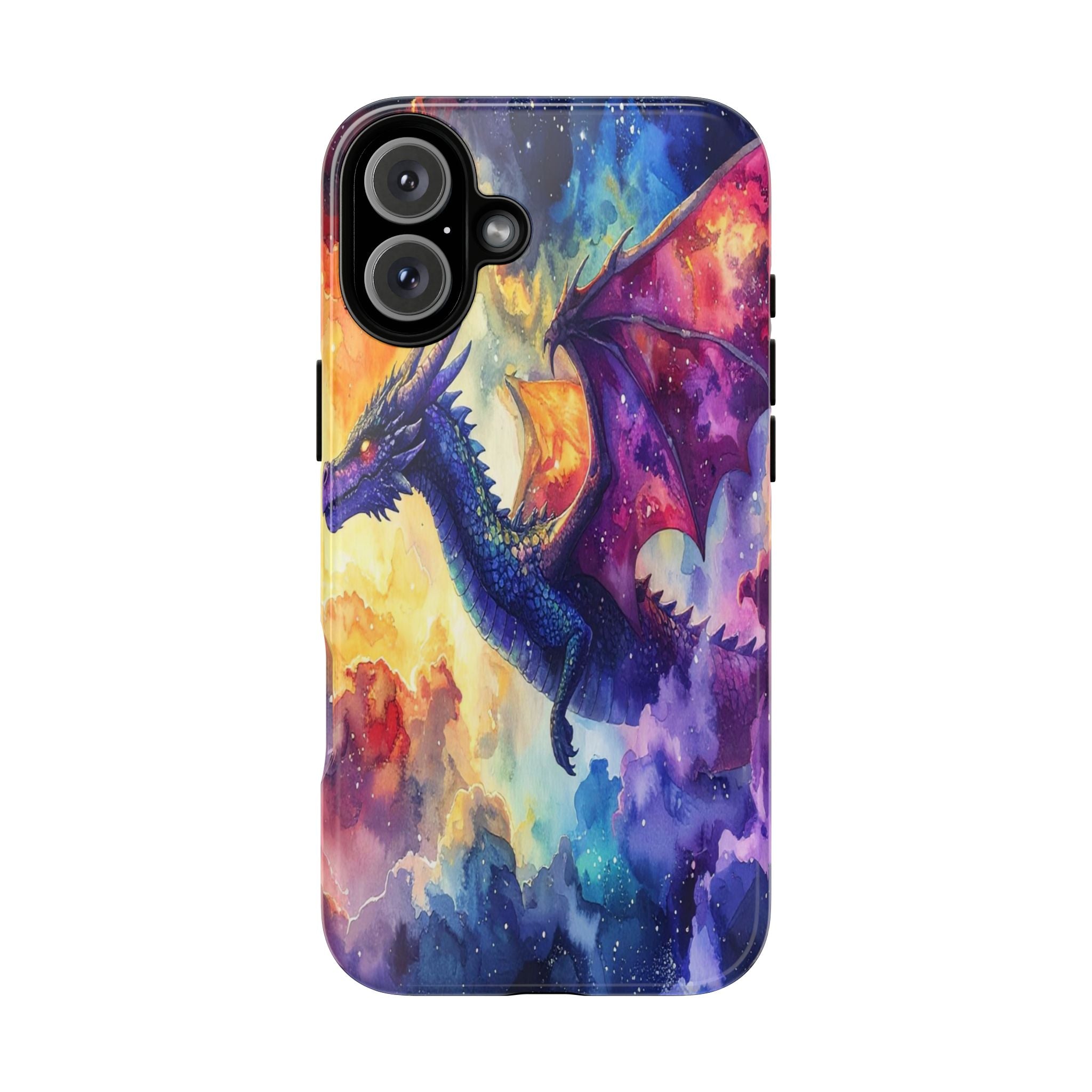 Celestial Dragons' Ascent: Watercolor Fantasy Artwork, Cosmic Nebula Landscape - L’Art Suprême Phone Case