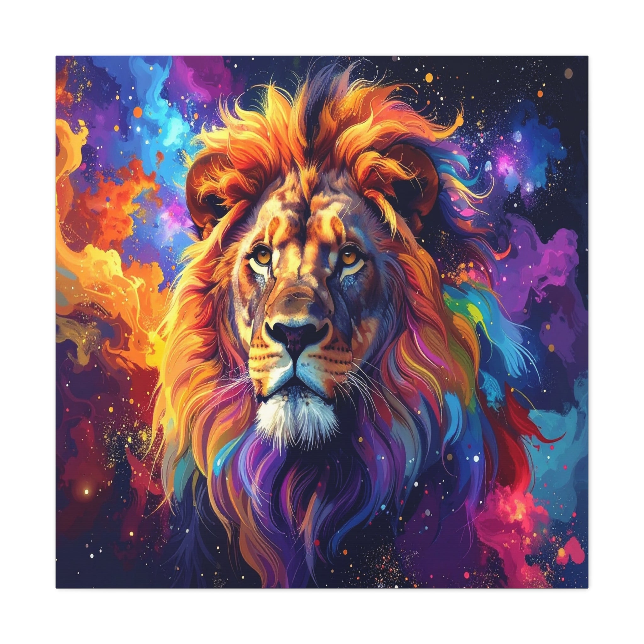Cosmic Mane: Celestial Lion Portrait, Digital Cosmic Artwork - L’Art Suprême Canvas