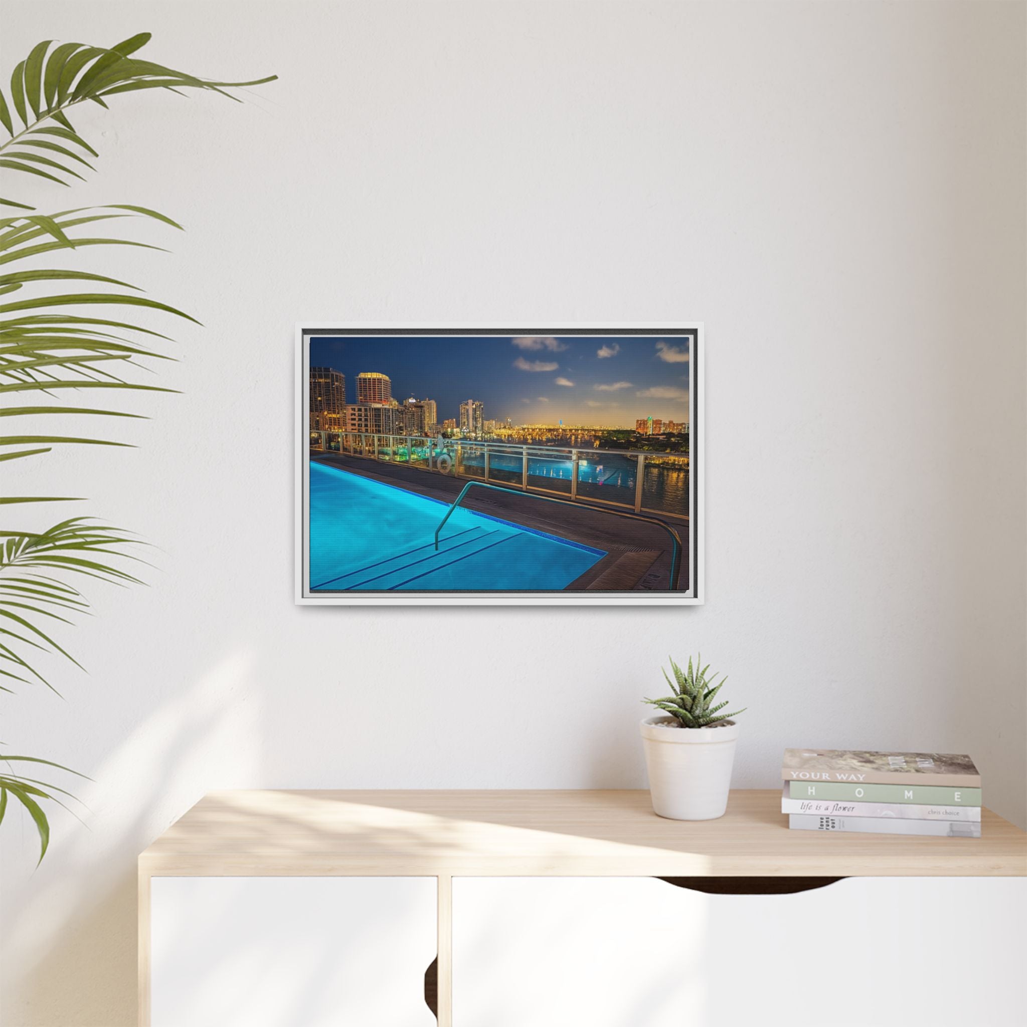 "Skyline Reflections" – Framed Canvas Print
