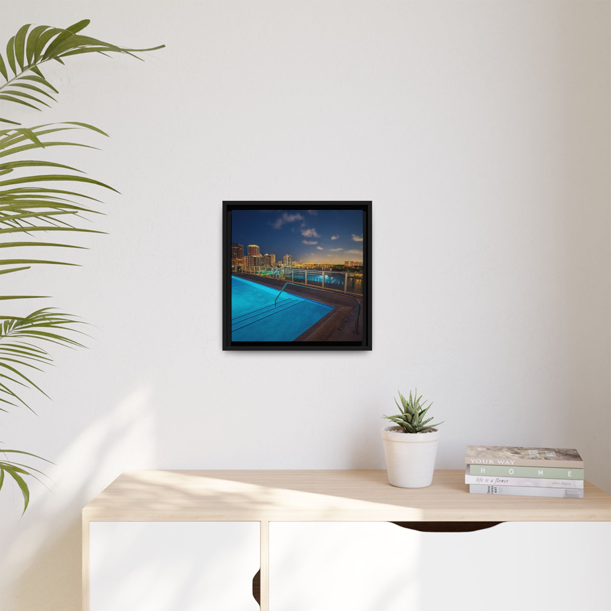 "Skyline Reflections" – Framed Canvas Print