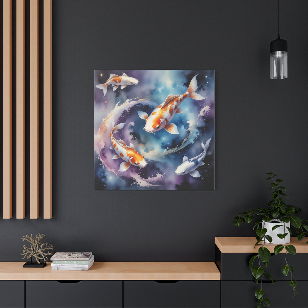 Cosmic Koi Symphony: Ethereal Underwater Space Journey, Digital Watercolor Fantasy - L’Art Suprême Canvas