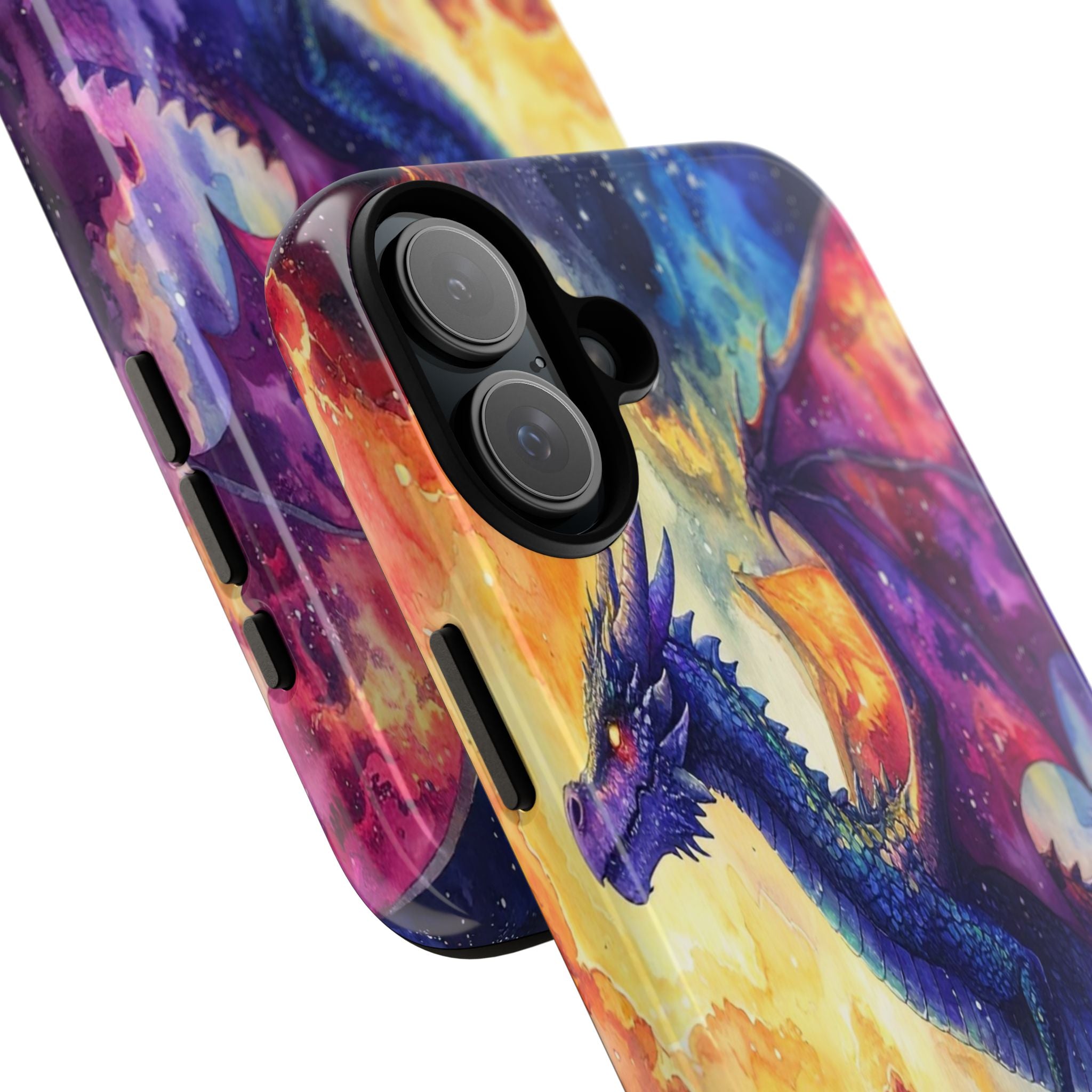Celestial Dragons' Ascent: Watercolor Fantasy Artwork, Cosmic Nebula Landscape - L’Art Suprême Phone Case