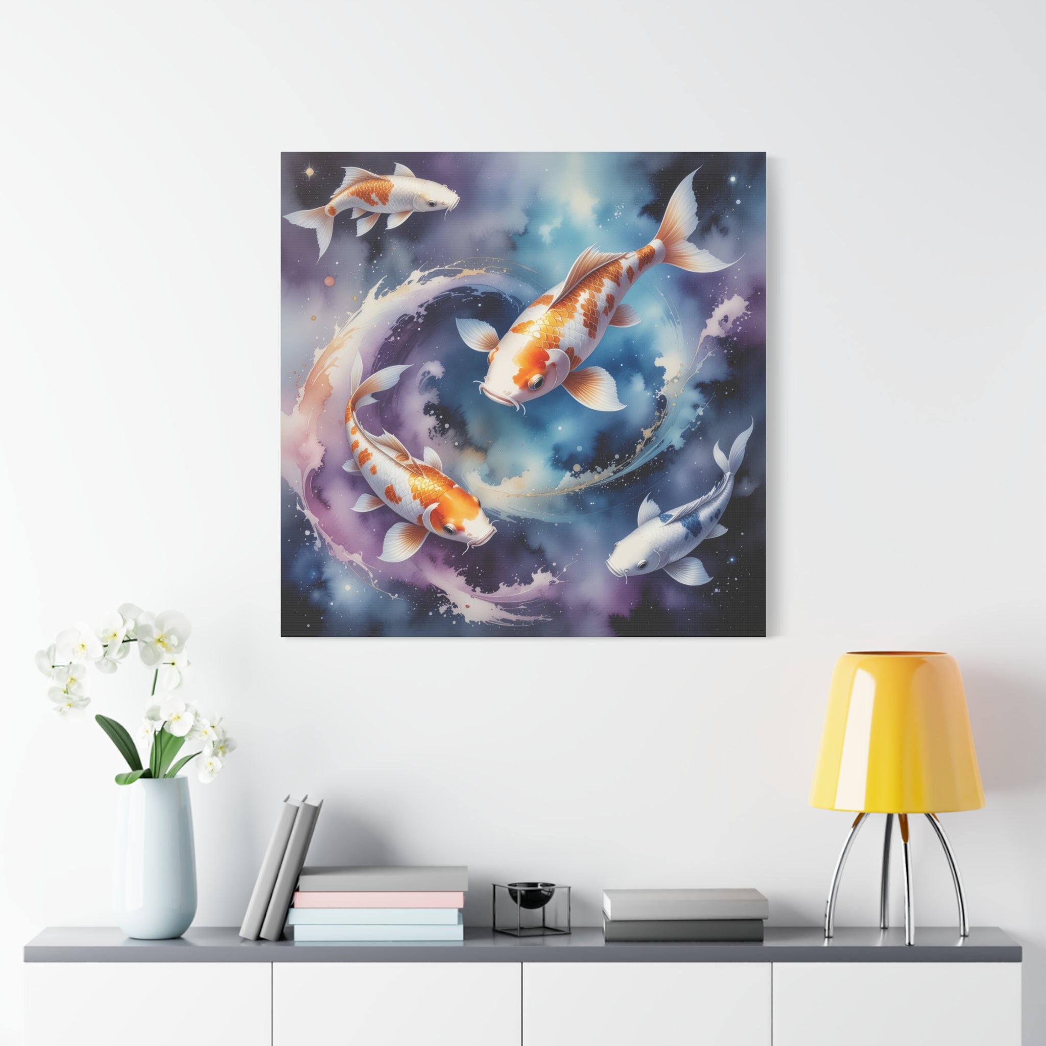 Cosmic Koi Symphony: Ethereal Underwater Space Journey, Digital Watercolor Fantasy - L’Art Suprême Canvas