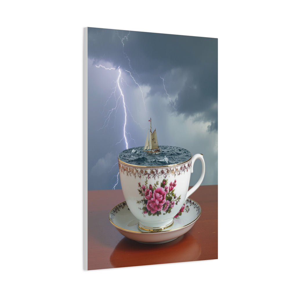 Tempest in a Teacup: Surreal Maritime Digital Art, Porcelain Seascape Narrative - L’Art Suprême Canvas