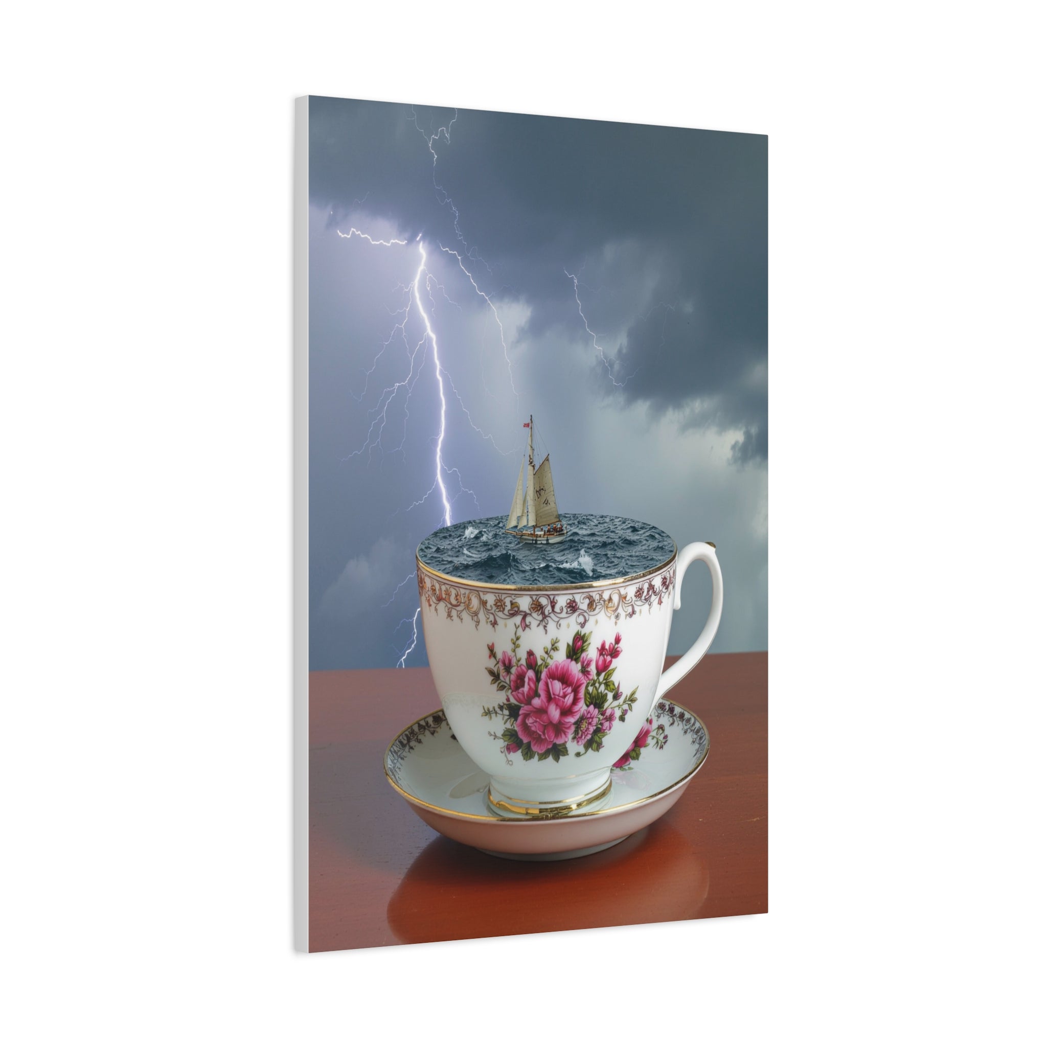 Tempest in a Teacup: Surreal Maritime Digital Art, Porcelain Seascape Narrative - L’Art Suprême Canvas