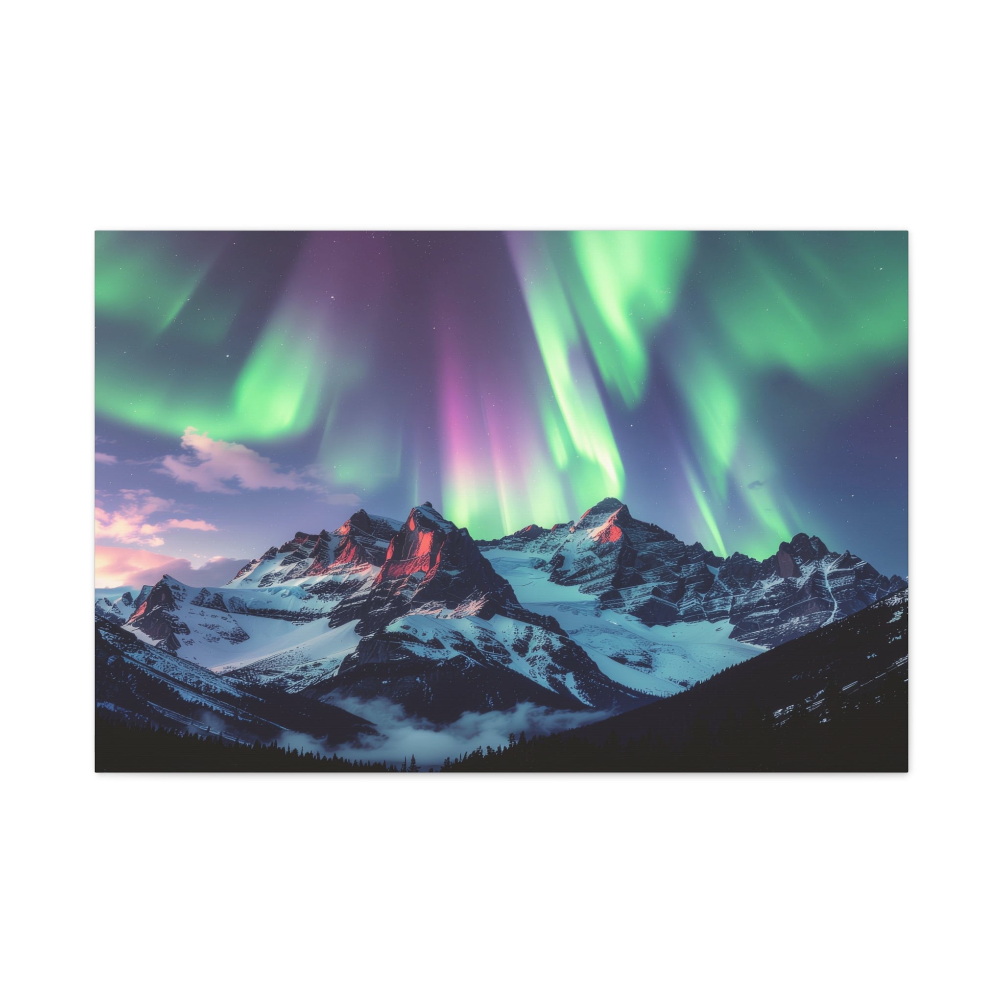 Celestial Symphony: Northern Lights Panorama, Alpine Aurora Wilderness - L’Art Suprême Canvas
