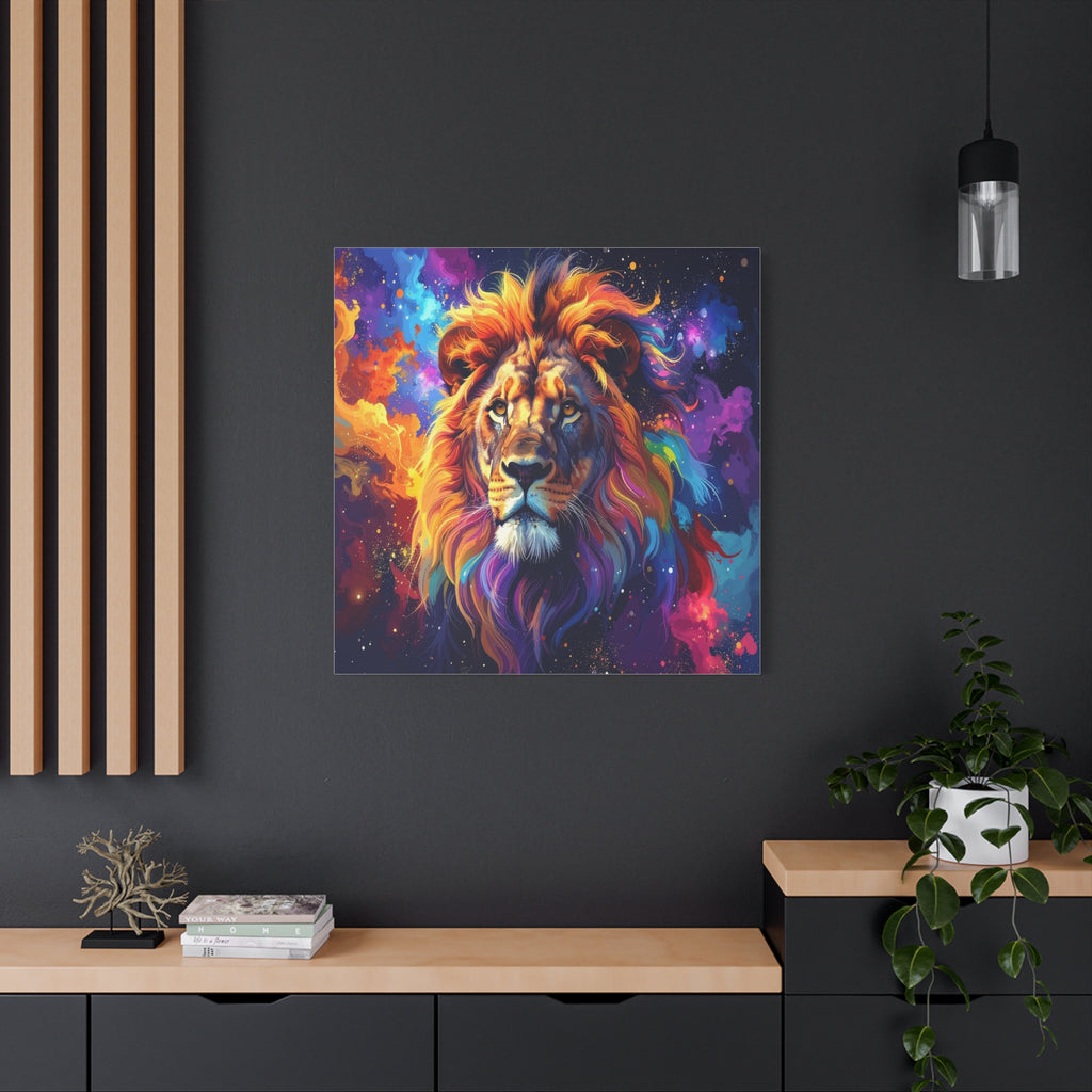 Cosmic Mane: Celestial Lion Portrait, Digital Cosmic Artwork - L’Art Suprême Canvas