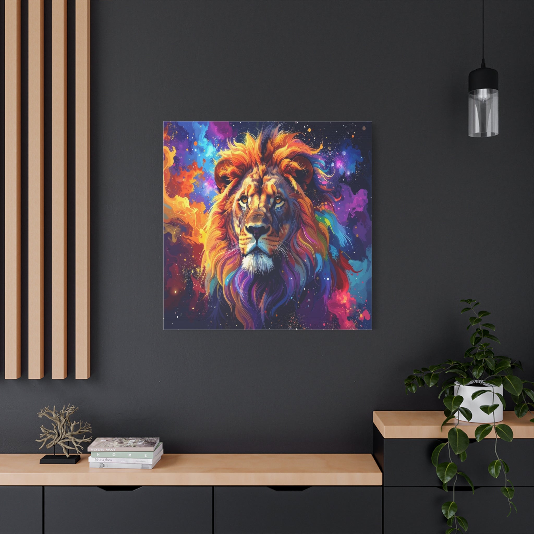 Cosmic Mane: Celestial Lion Portrait, Digital Cosmic Artwork - L’Art Suprême Canvas