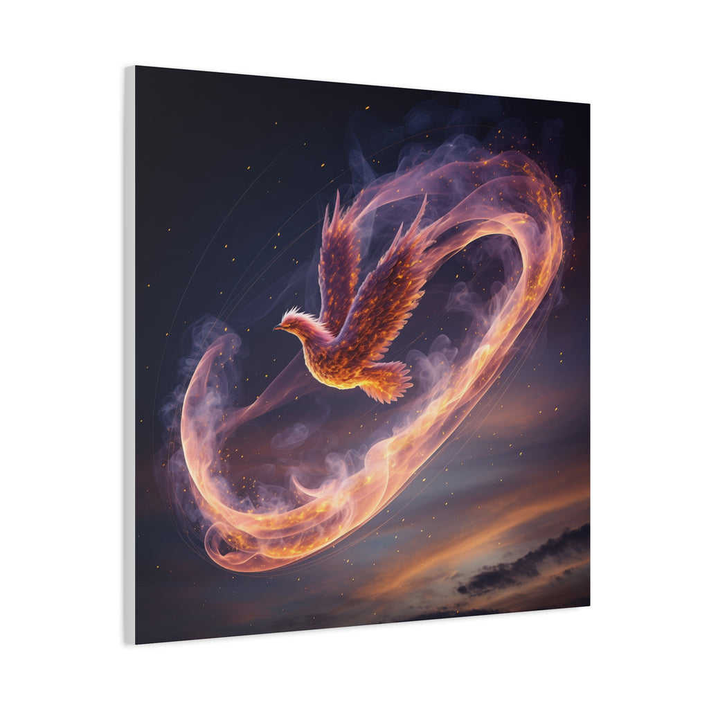 Phoenix of Rebirth: Mythical Fire Bird Digital Painting, Fantasy Flame Creature Artwork - L’Art Suprême Canvas