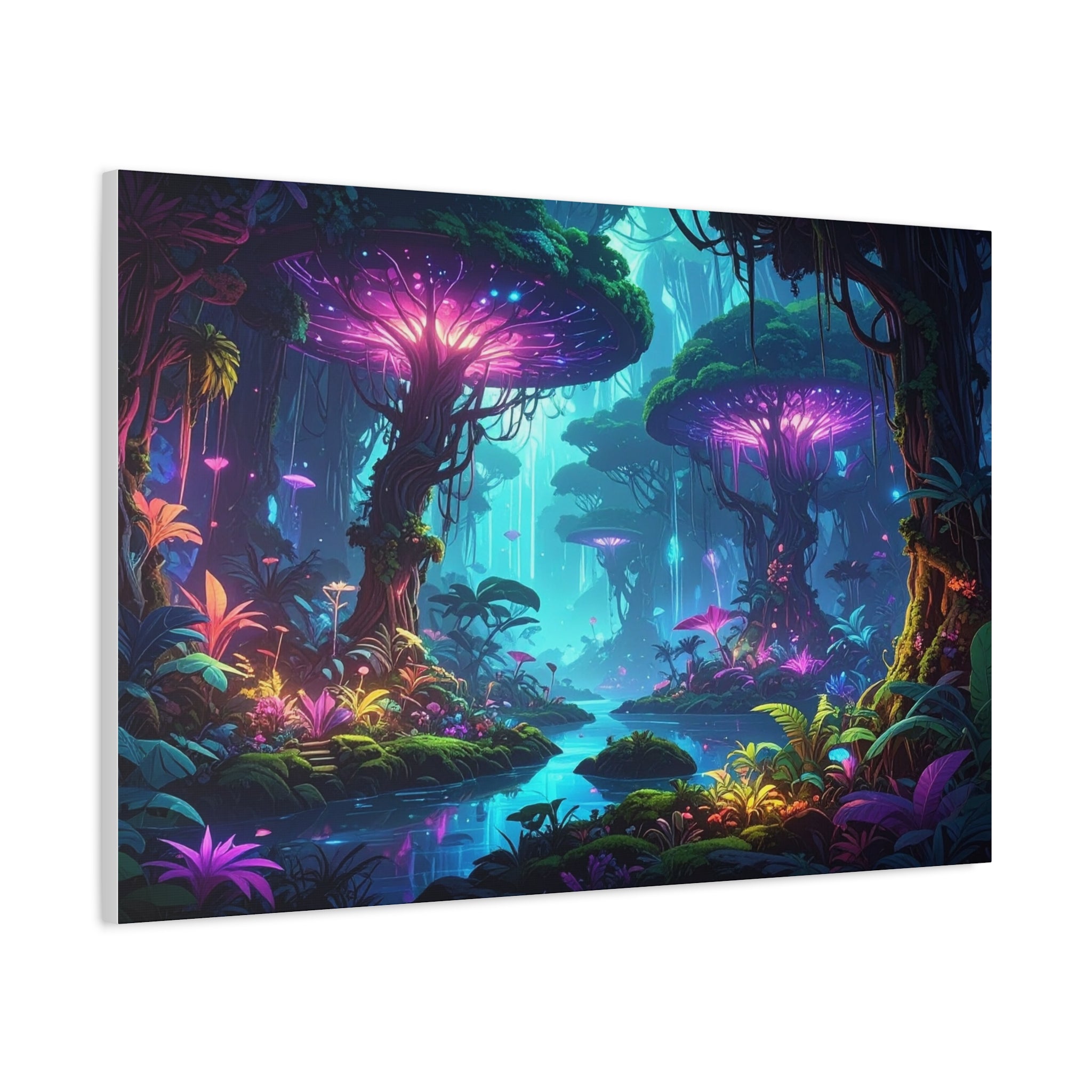 Luminescent Realms: Bioluminescent Forest Fantasy, Digital Art Dreamscape - L’Art Suprême Canvas