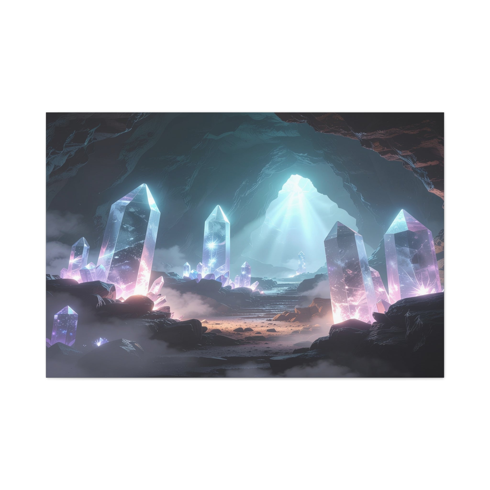 Crystal Reverie: Luminous Cavern Dreamscape, Ethereal Digital Fantasy Art - L’Art Suprême Canvas