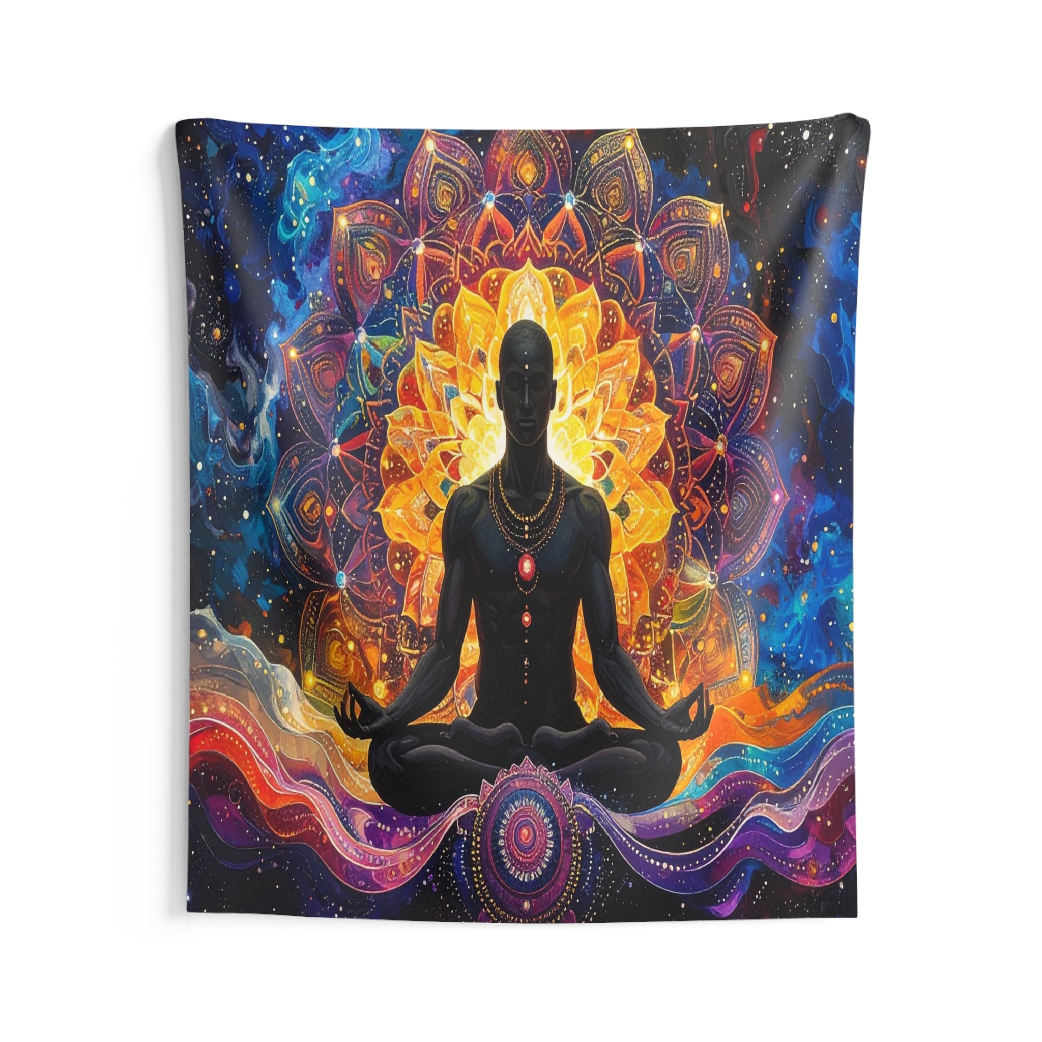 Cosmic Awakening: Meditative Mandala, Spiritual Quantum Visualization - L'Art Tapestry