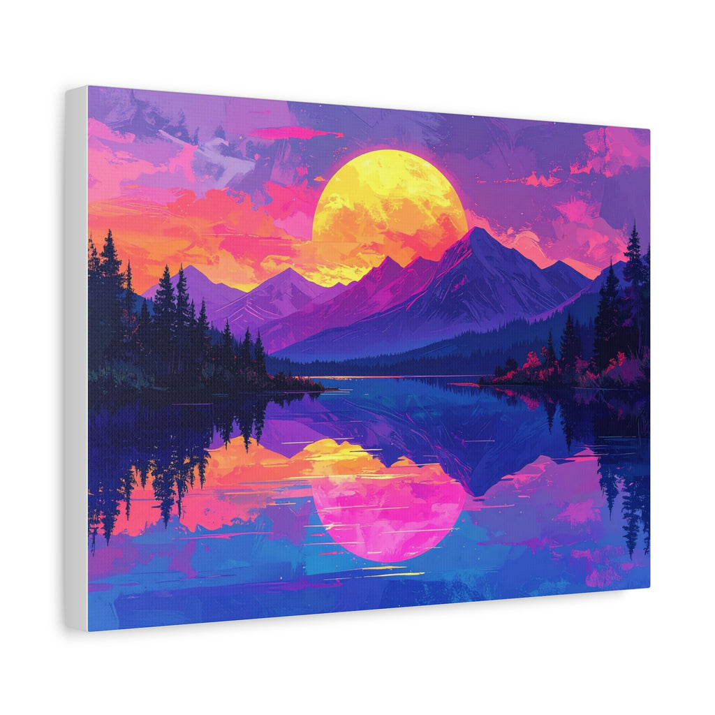 Twilight Symmetry: Neon Mountain Landscape, Vaporwave Digital Art - L’Art Suprême Canvas