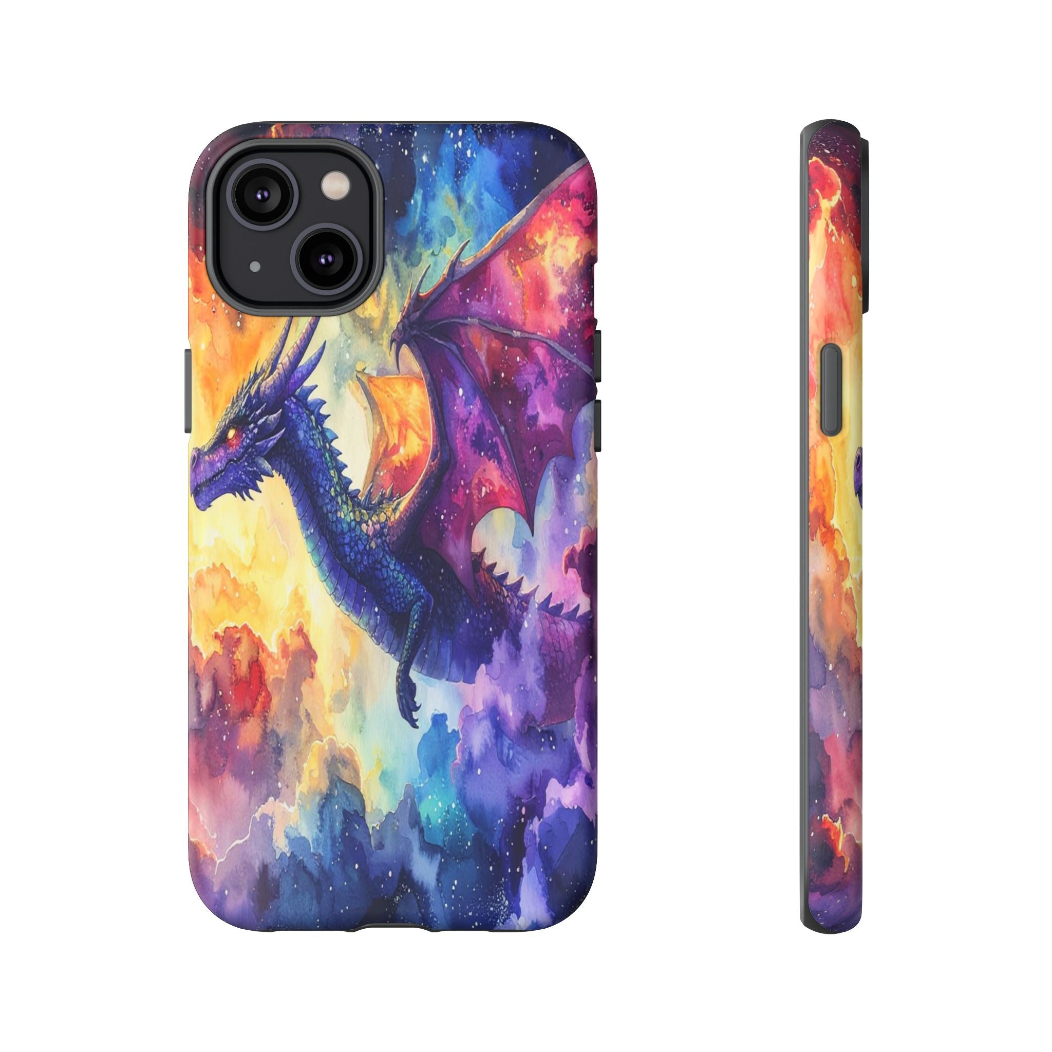 Celestial Dragons' Ascent: Watercolor Fantasy Artwork, Cosmic Nebula Landscape - L’Art Suprême Phone Case