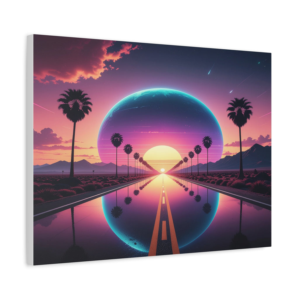 Cosmic Highway: Synthwave Dreamscape, Retro-Futuristic Sunset - L’Art Suprême Canvas