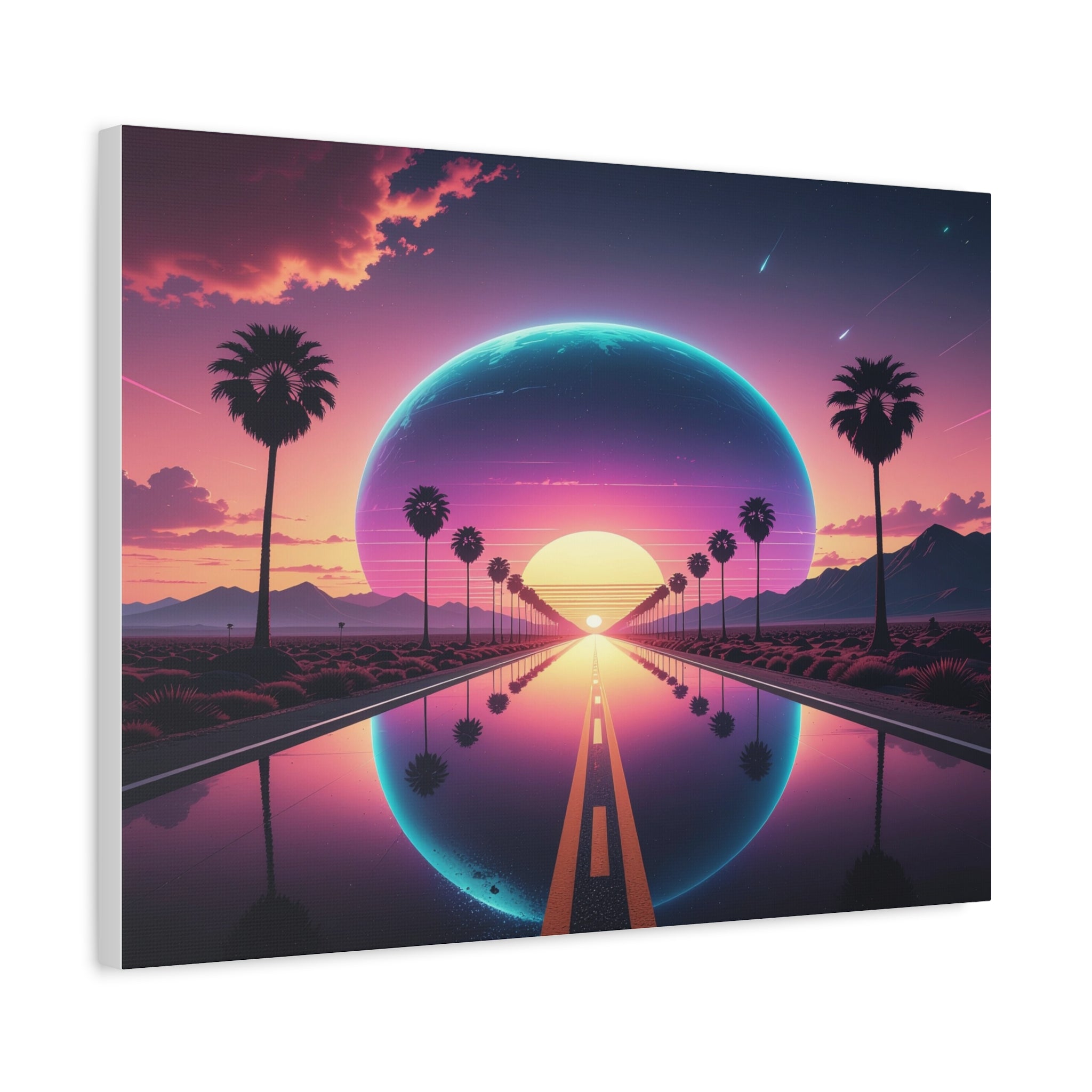 Cosmic Highway: Synthwave Dreamscape, Retro-Futuristic Sunset - L’Art Suprême Canvas