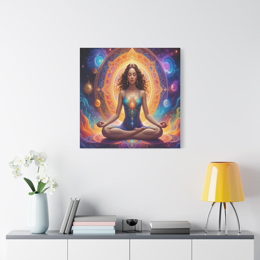 Cosmic Lotus Meditation: Spiritual Energy Mandala, Digital Celestial Art - L’Art Suprême Canvas